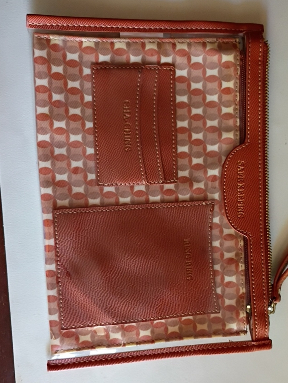 Samantha Vega Orange Clear Wristlet Clutch